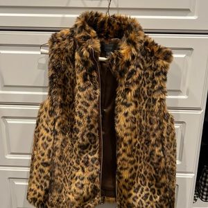 Jcrew brown leopard faux fur vest